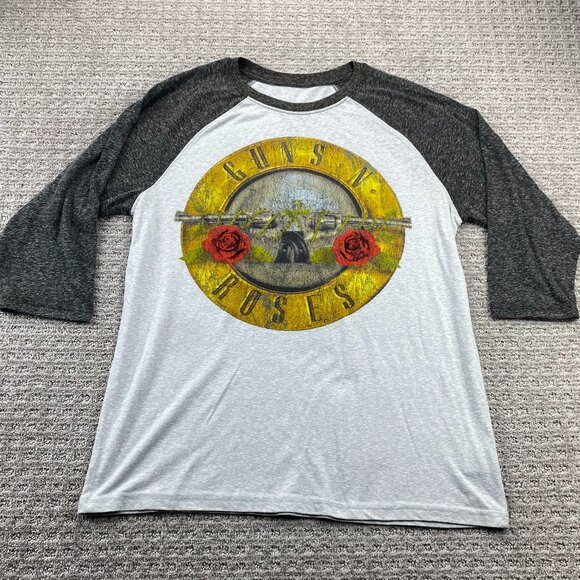 Guns N' Roses Band Shirt Men Large L Gray 3/4 Sleeve Rock Metal T-Shirt Rocker - Picture 1 of 6
